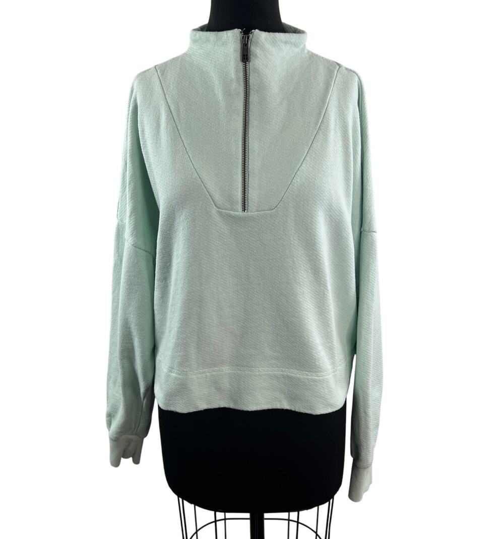 Sweaty Betty Blue Sweatshirt Mock Neck Half Zip Drop Shoulder Banded Hem Sz XXL